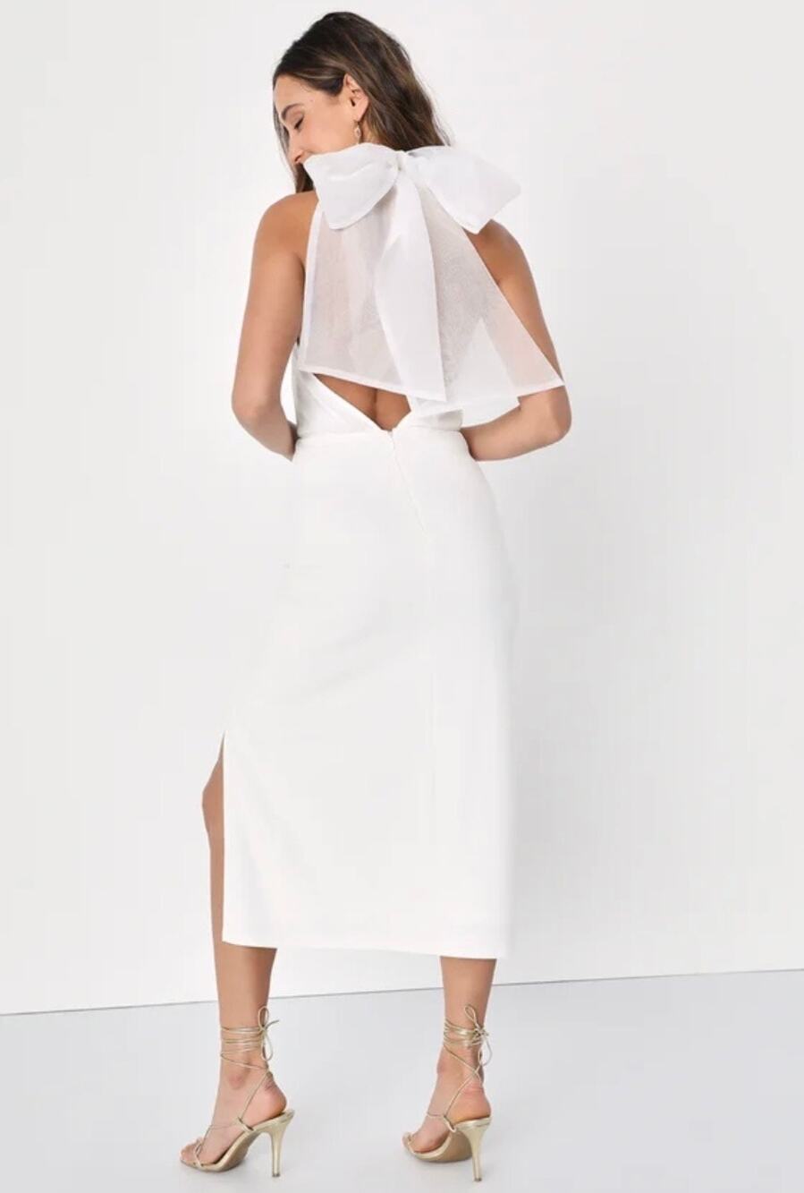New Lulus Glamorous White Organza Halter Bodycon Midi Dress Size XS MSRP $79